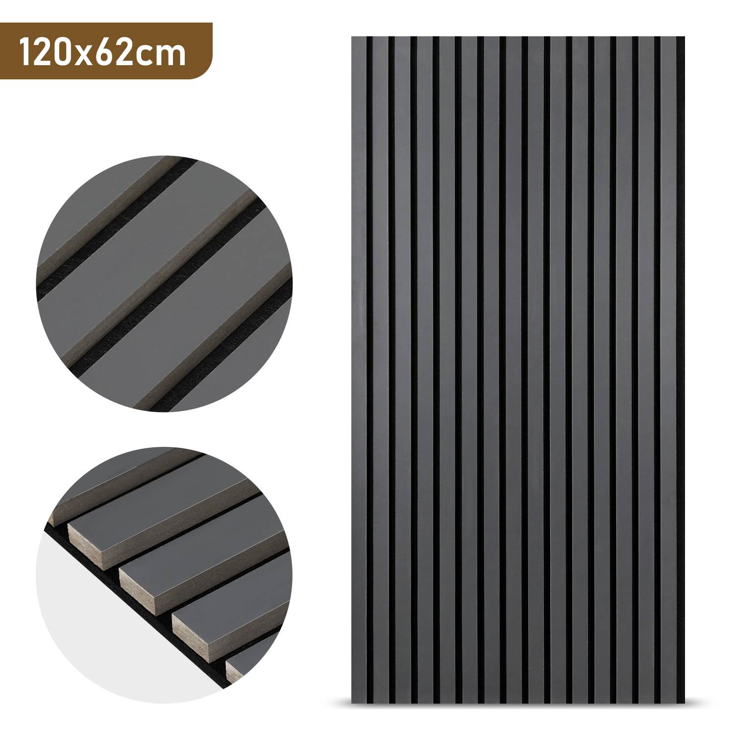 Akustikpaneel Wandverkleidung 120x60x2.1cm MDF Akustikpaneele Wandpaneele 1x Grau