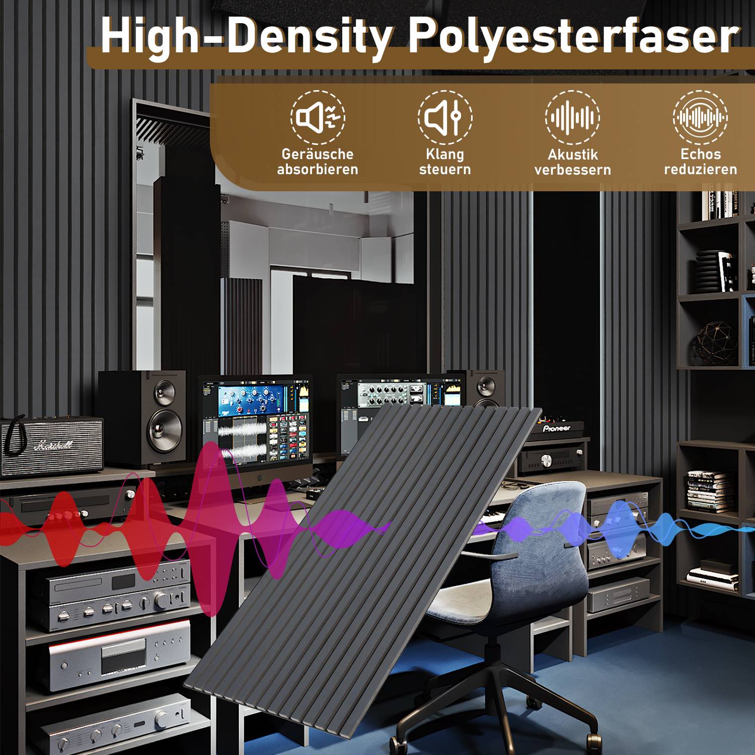 Akustikpaneel Wandverkleidung 120x60x2.1cm MDF Akustikpaneele Wandpaneele 1x Grau