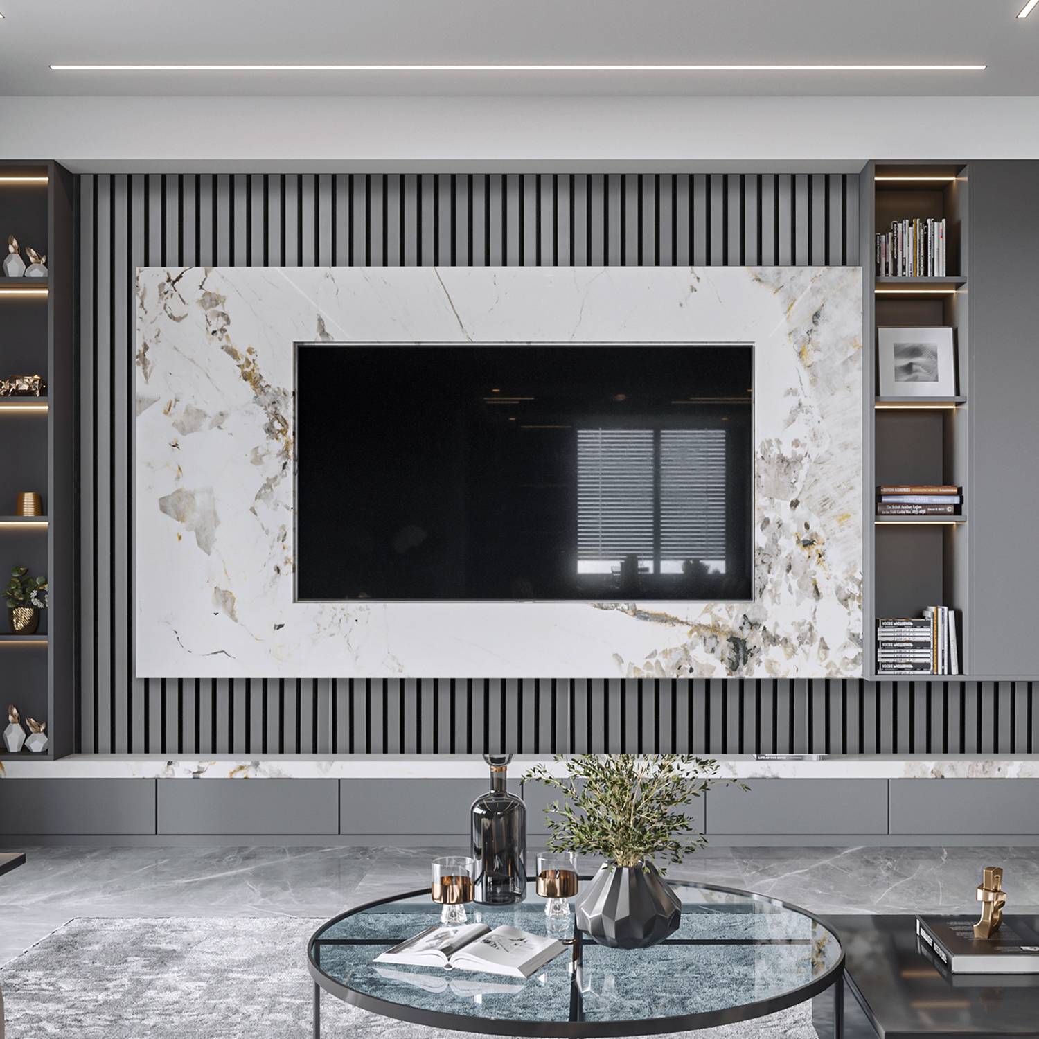 Akustikpaneel Wandverkleidung 120x60x2.1cm MDF Akustikpaneele Wandpaneele 1x Grau