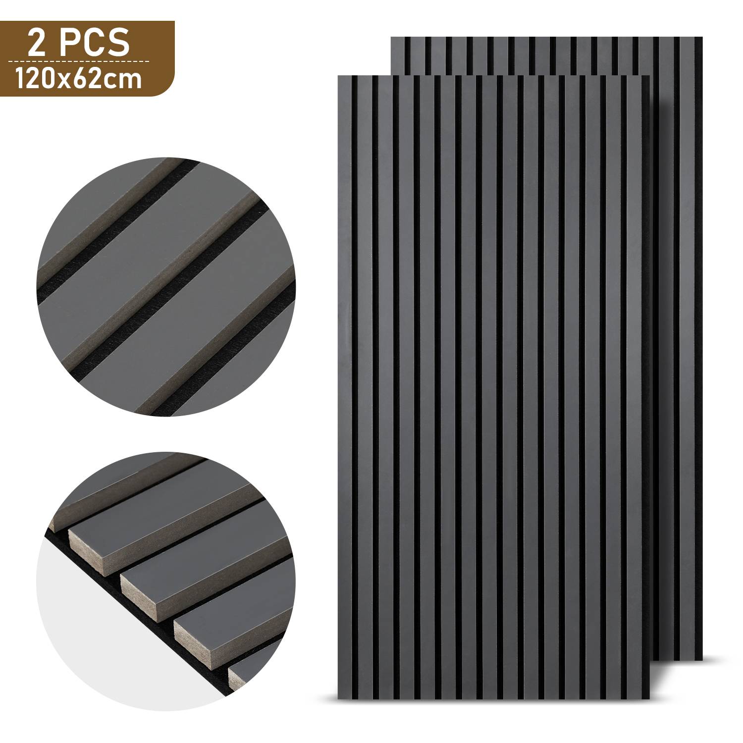 Akustikpaneel Wandverkleidung 120x60x2.1cm MDF Akustikpaneele Wandpaneele 2x Grau