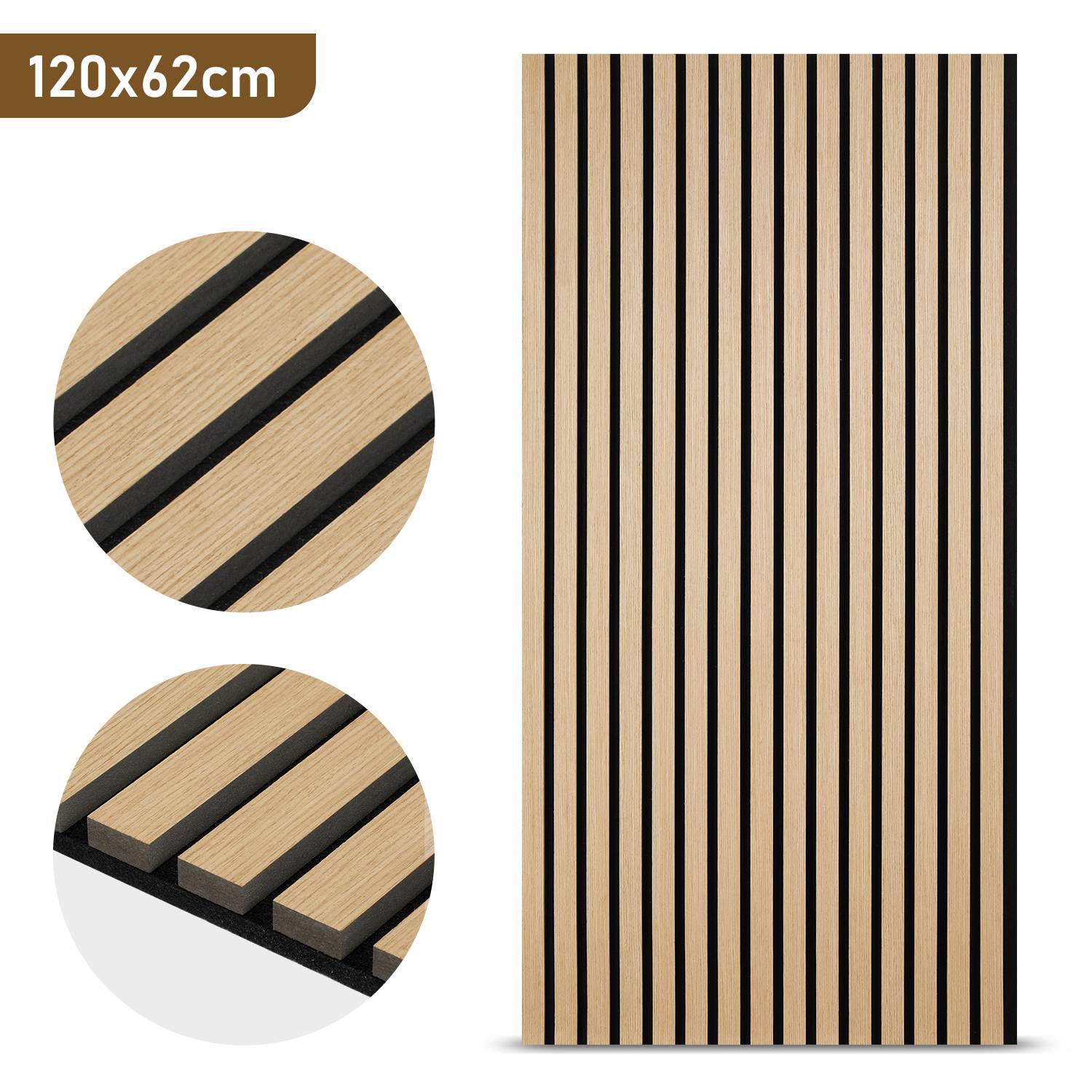 Akustikpaneel Wandverkleidung 120x60x2.1cm MDF Akustikpaneele Wandpaneele 1x Eichenholz