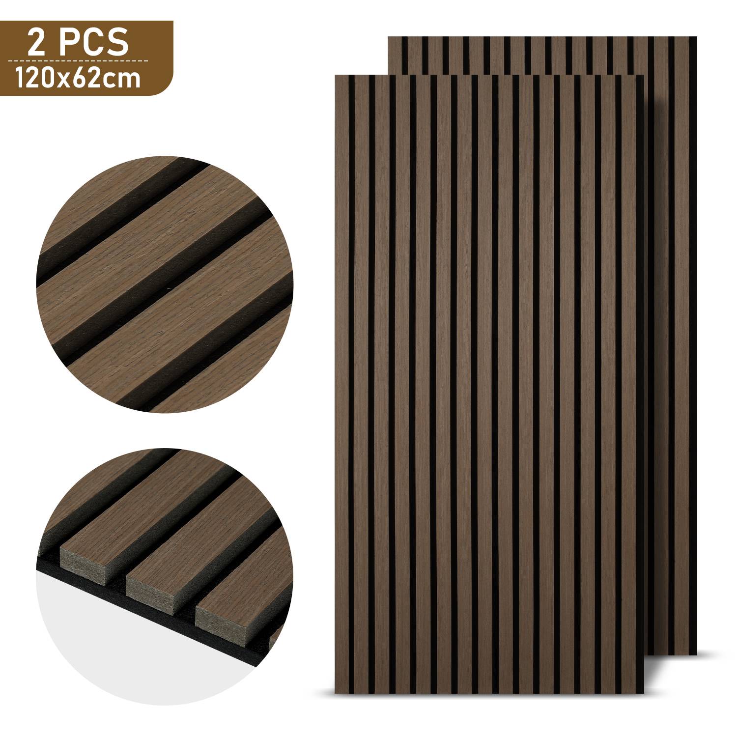 Akustikpaneel Wandverkleidung 120x60x2.1cm MDF Akustikpaneele Wandpaneele 2x Walnuss
