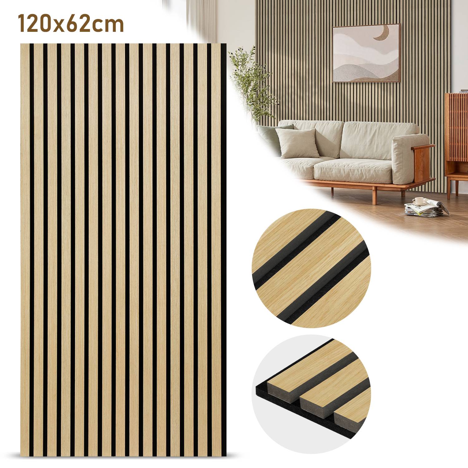 Akustikpaneel Wandverkleidung 120x60x2.1cm MDF Akustikpaneele Wandpaneele 1x Hölzern