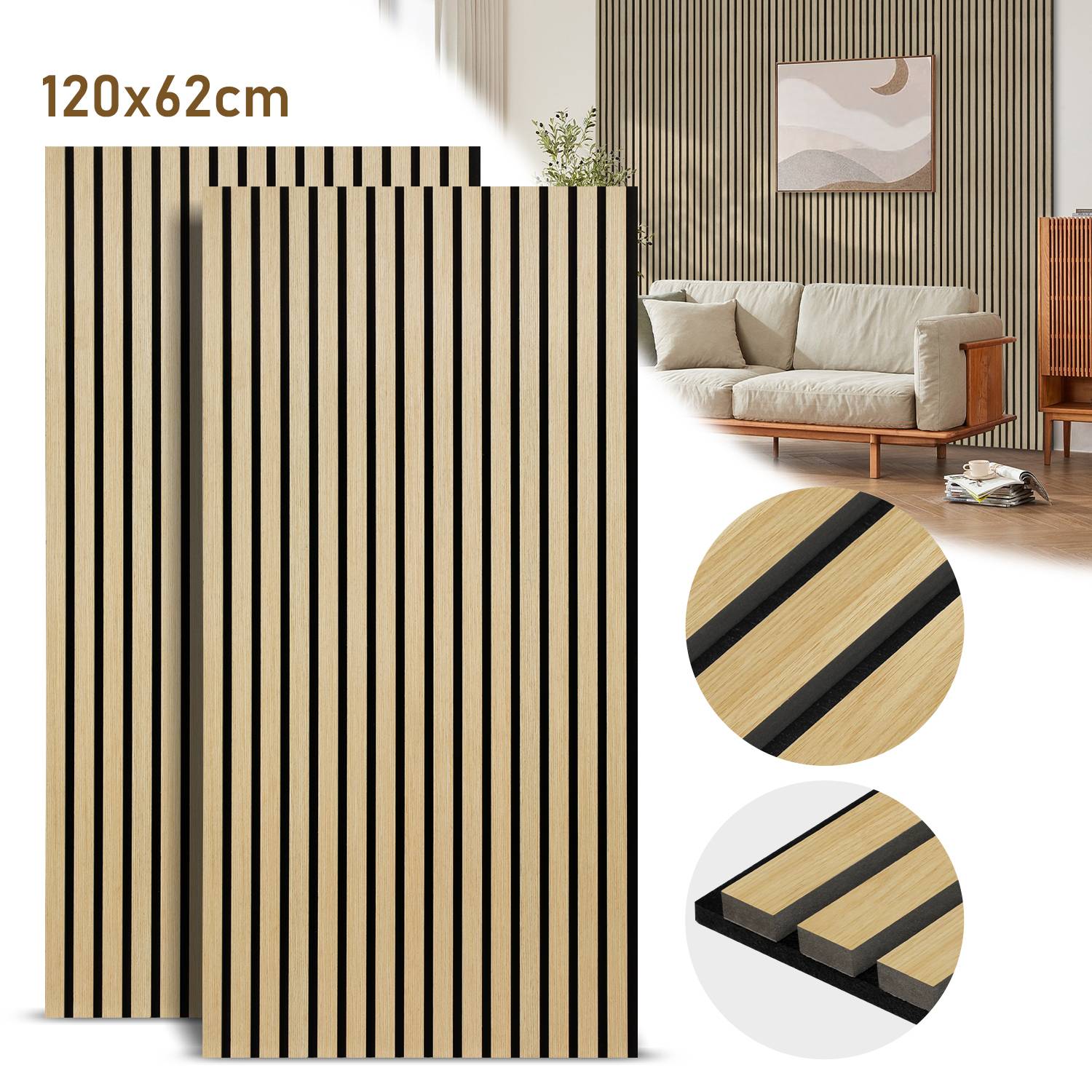 Akustikpaneel Wandpaneel Moderne Wandpaneele Akustik HolzwandHolz 2 Paneele MDF Wandpaneele 120x60x2.1cm Hölzern