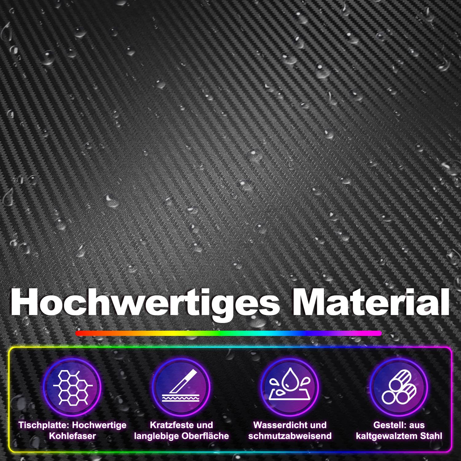 LED Gaming PC Tisch Schreibtisch,Inklusive Mauspad ,Kopfhörerhaken Getränkehalter,120x60cm,Schwarz