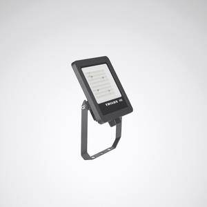 Ein auf einem verstellbaren Halter montierter LED-Strahler vor einem einfachen Hintergrund, der seine mögliche Verwendung für Außenbeleuchtung anzeigt.