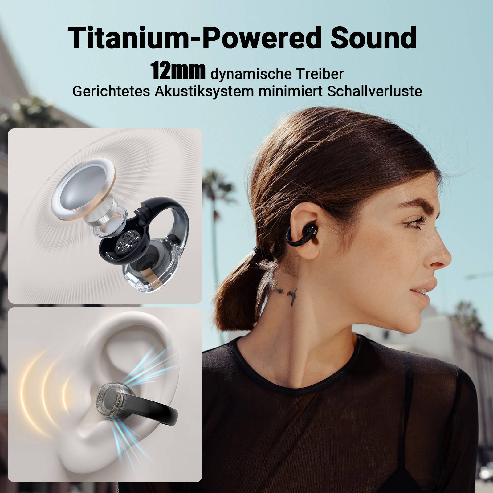 Edifier Open-Ear True Wireless Kopfhörer, Bluetooth 5.4, 28H Akku & IP56, AI-Mikrofone mit Geräuschunterdrückung- Schwarz