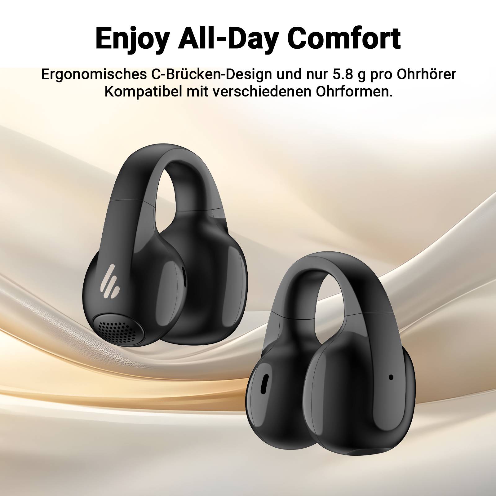 Edifier Open-Ear True Wireless Kopfhörer, Bluetooth 5.4, 28H Akku & IP56, AI-Mikrofone mit Geräuschunterdrückung- Schwarz