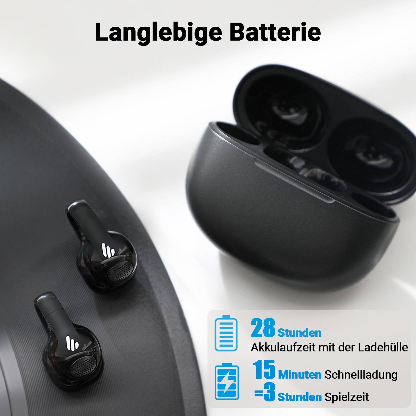 Edifier Open-Ear True Wireless Kopfhörer, Bluetooth 5.4, 28H Akku & IP56, AI-Mikrofone mit Geräuschunterdrückung- Schwarz