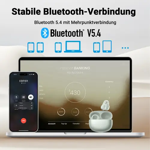 Edifier Open-Ear True Wireless Kopfhörer, Bluetooth 5.4, 28H Akku & IP56, AI-Mikrofone mit Geräuschunterdrückung - Grün Edifier Open-Ear True Wireless Kopfhörer, Bluetooth 5.4, 28H Akku & IP56, AI-Mikrofone mit Geräuschunterdrückung - Grün