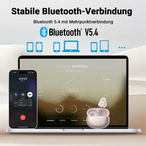 Edifier Open-Ear True Wireless Kopfhörer, Bluetooth 5.4, 28H Akku & IP56, AI-Mikrofone mit Geräuschunterdrückung - Pink Edifier Open-Ear True Wireless Kopfhörer, Bluetooth 5.4, 28H Akku & IP56, AI-Mikrofone mit Geräuschunterdrückung - Pink