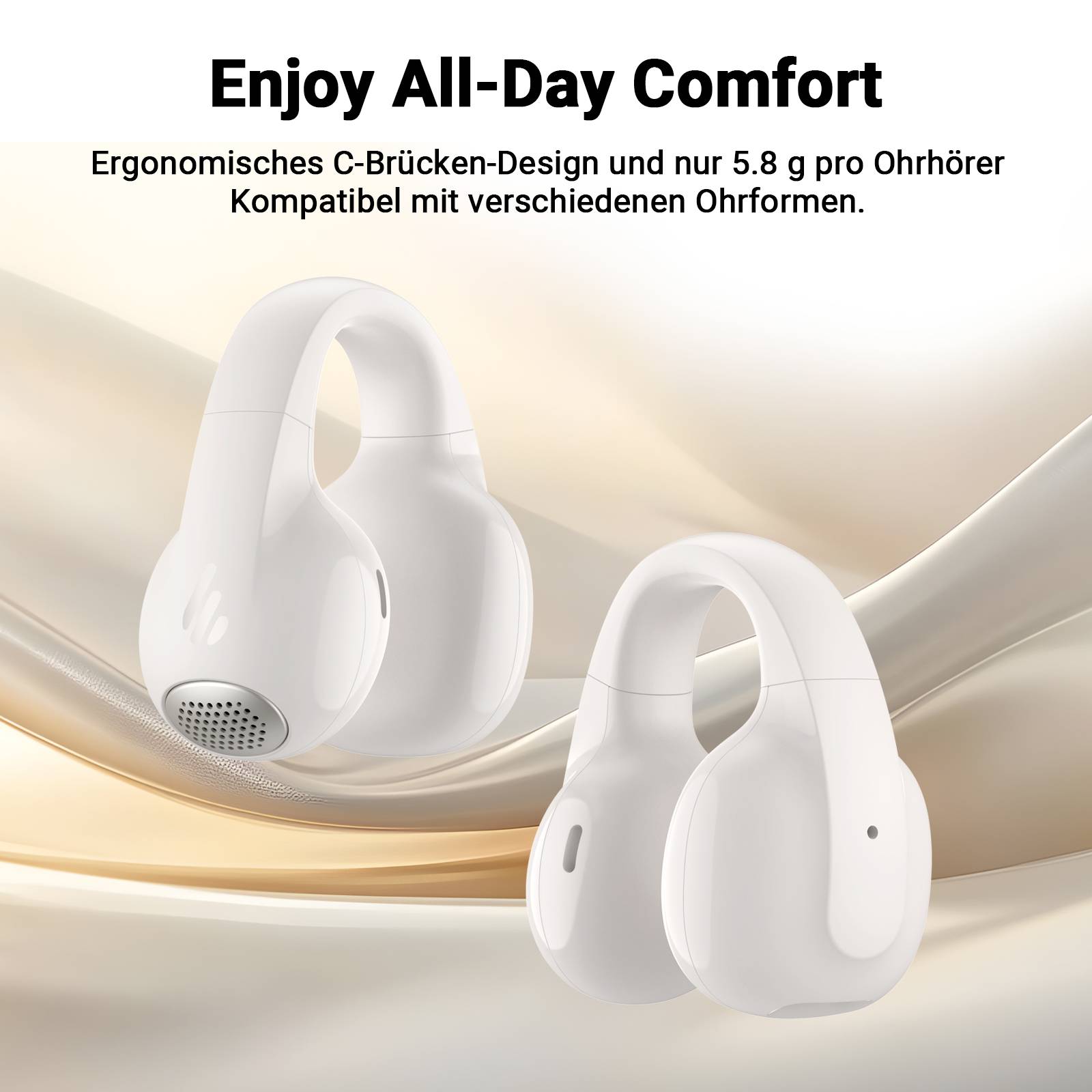 Edifier Open-Ear True Wireless Kopfhörer, Bluetooth 5.4, 28H Akku & IP56, AI-Mikrofone mit Geräuschunterdrückung - Starlight