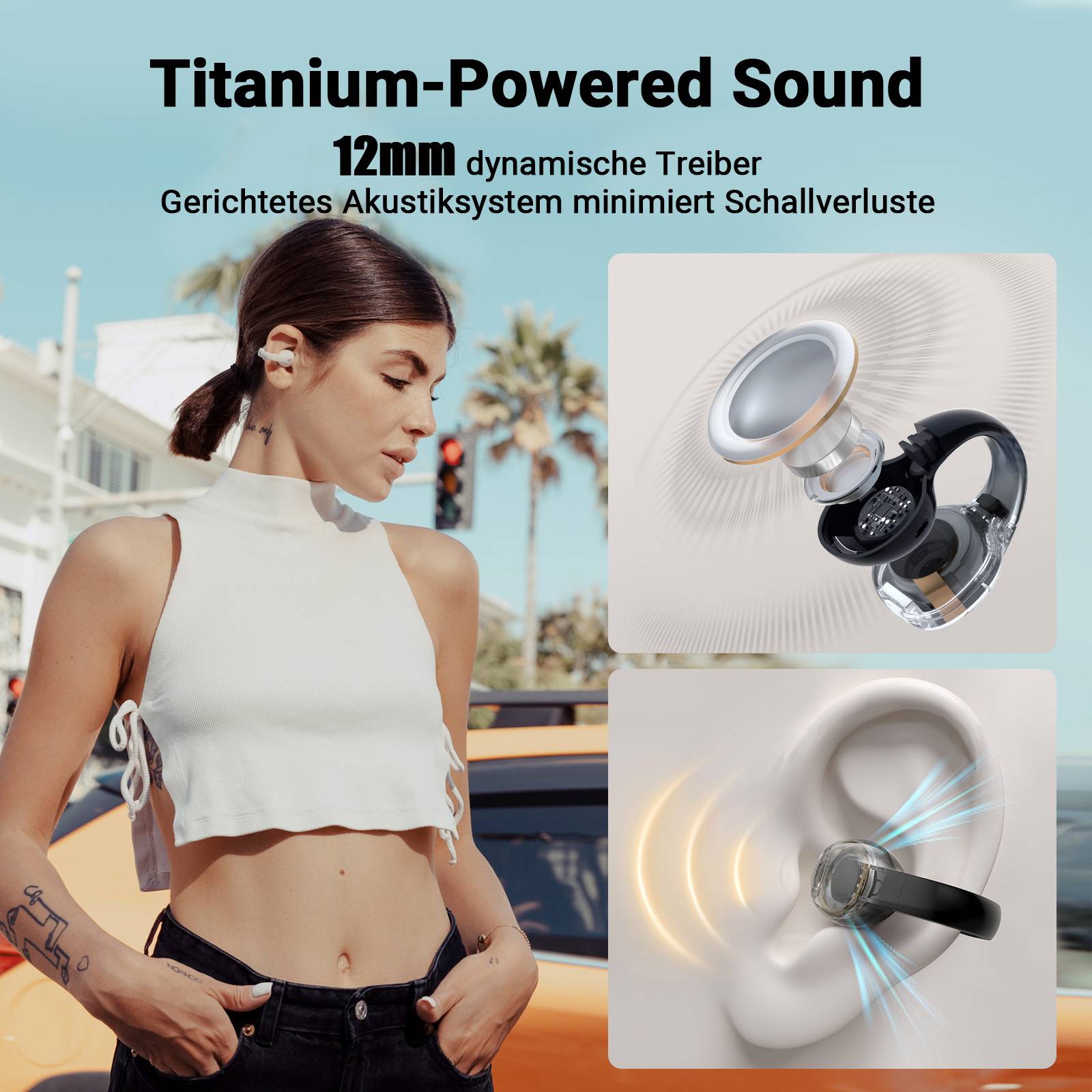 Edifier Open-Ear True Wireless Kopfhörer, Bluetooth 5.4, 28H Akku & IP56, AI-Mikrofone mit Geräuschunterdrückung - Starlight