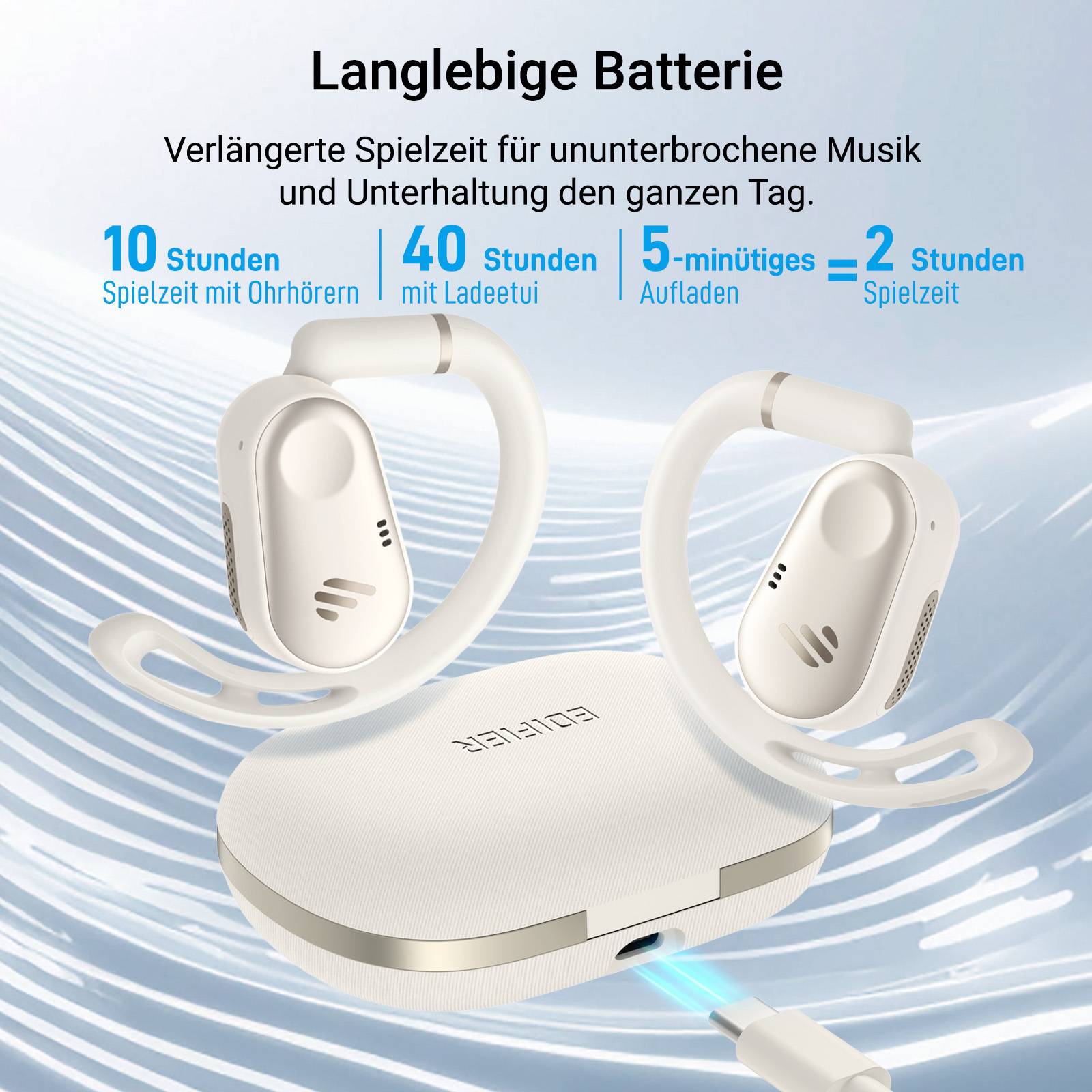 Edifier Echte kabellose Open-Ear-Kopfhörer mit Hi-Res Audio, Bluetooth 5.4, 40H Akku & IP55 für Radfahren - Weiß