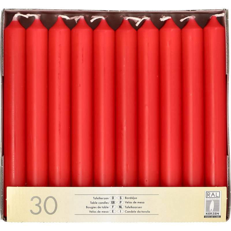 STARPAK Tafelkerzen, 21 mm, rot, 30er Pack