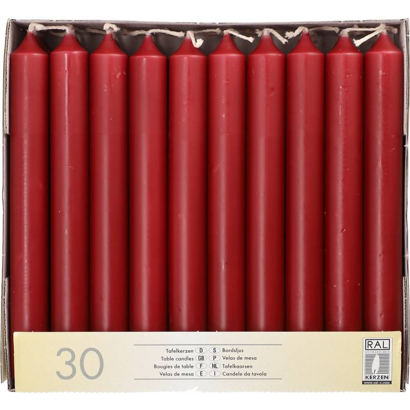 STARPAK Tafelkerzen, 21 mm, bordeaux, 30er Pack