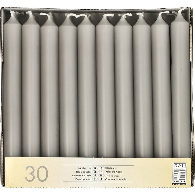 STARPAK Tafelkerzen, 21 mm, grau, 30er Pack