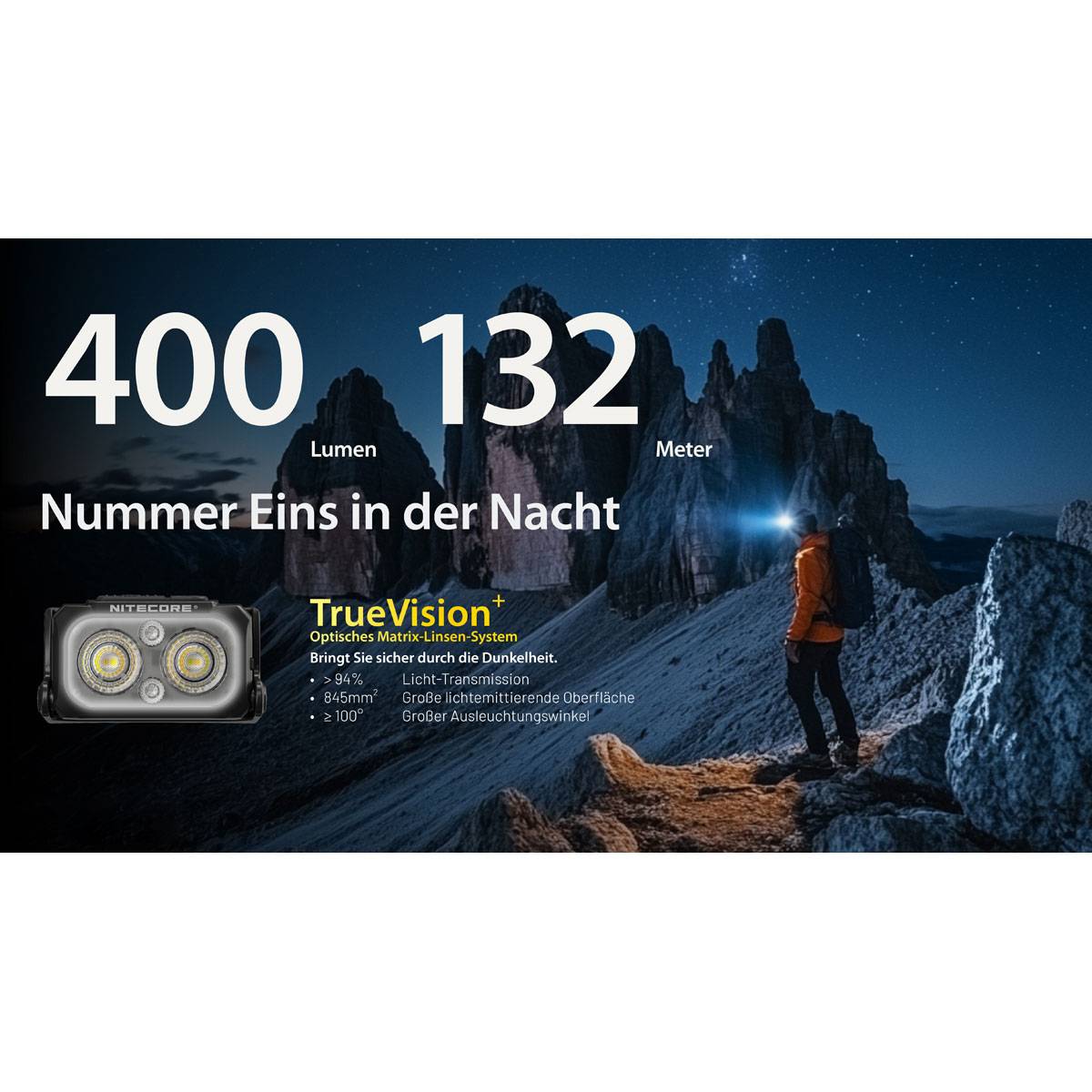 Nitecore NU25 MCT LED-Stirnlampe 400 Lumen - Schwarz