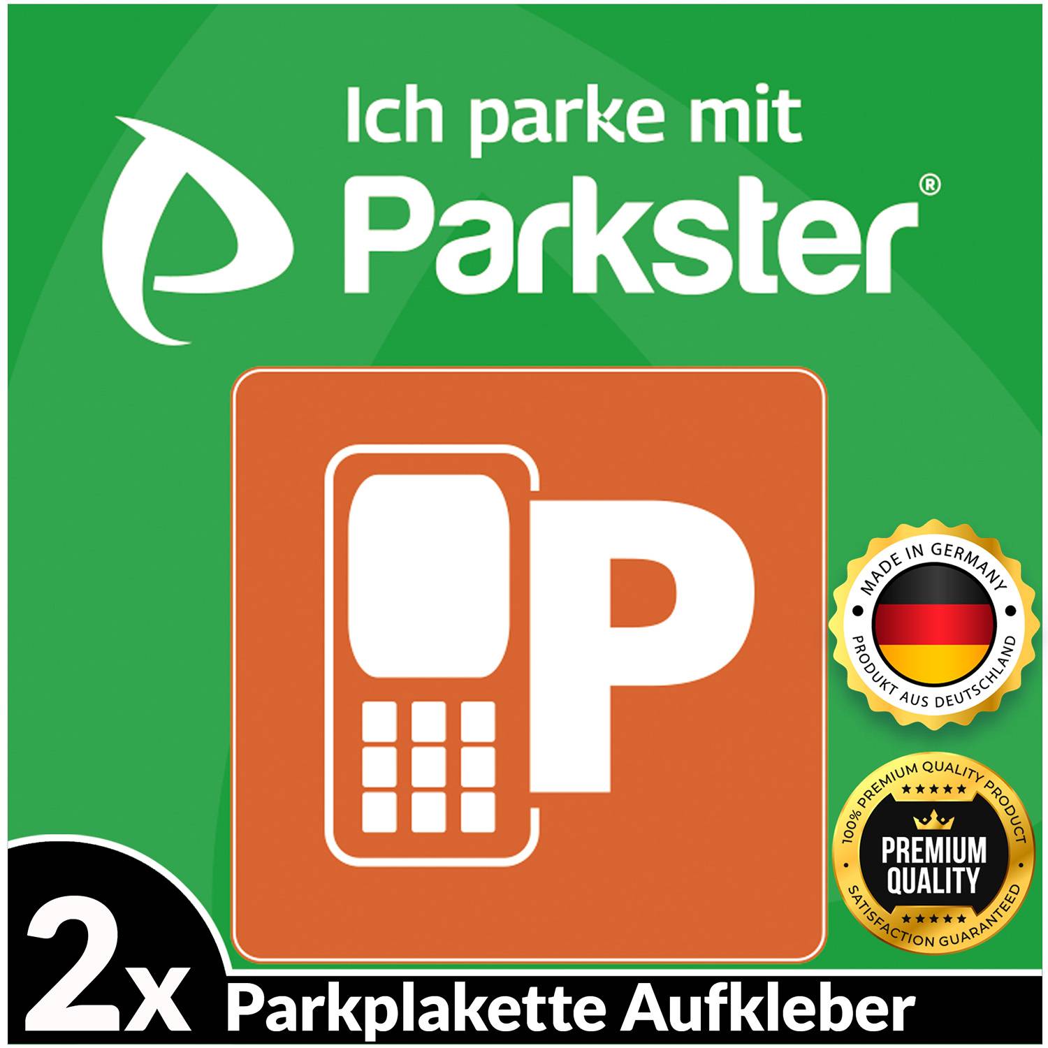 2x PARKSTER Parkplakette Hinterglasaufkleber Ticket Aufkleber Parkster Vignette KFZ Auto Park APP Sticker (6 x 6 cm, UV Schutz, wiederablösbar)