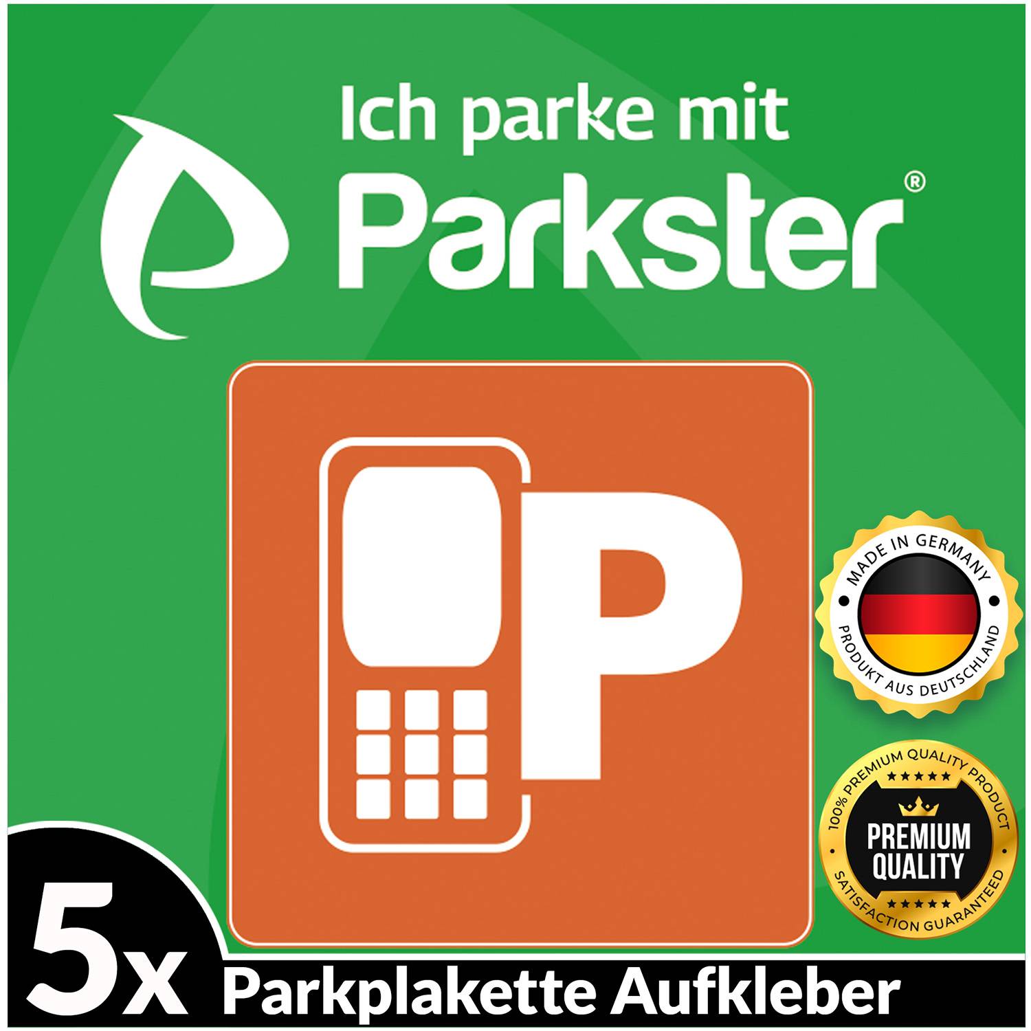 5x PARKSTER Parkplakette Hinterglasaufkleber Ticket Aufkleber Parkster Vignette KFZ Auto Park APP Sticker (6 x 6 cm, UV Schutz, wiederablösbar)