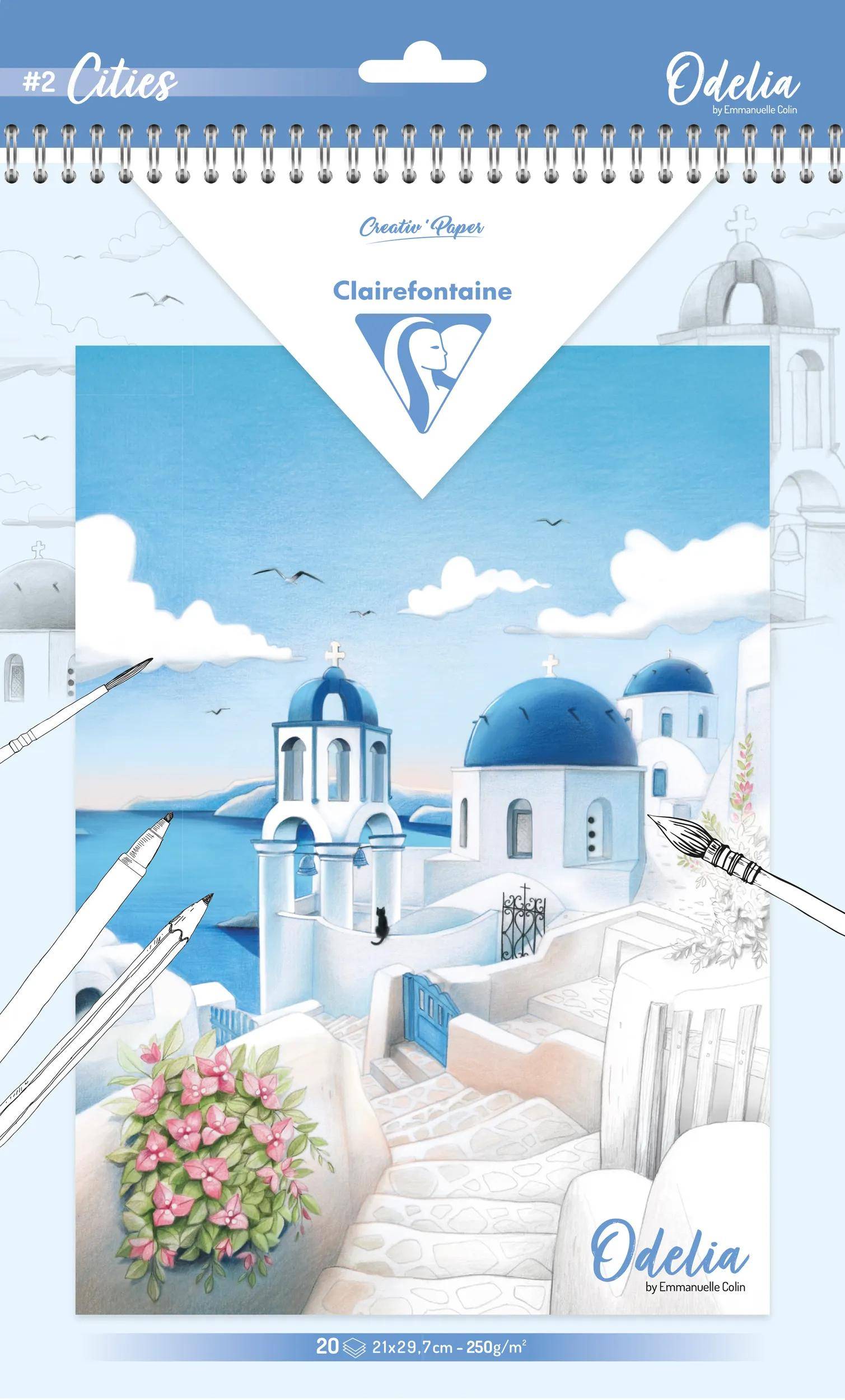 Clairefontaine 5x ODELIA, Ausmalblock 20 Bl A4 250g, Spiralbindung Städte 95742C