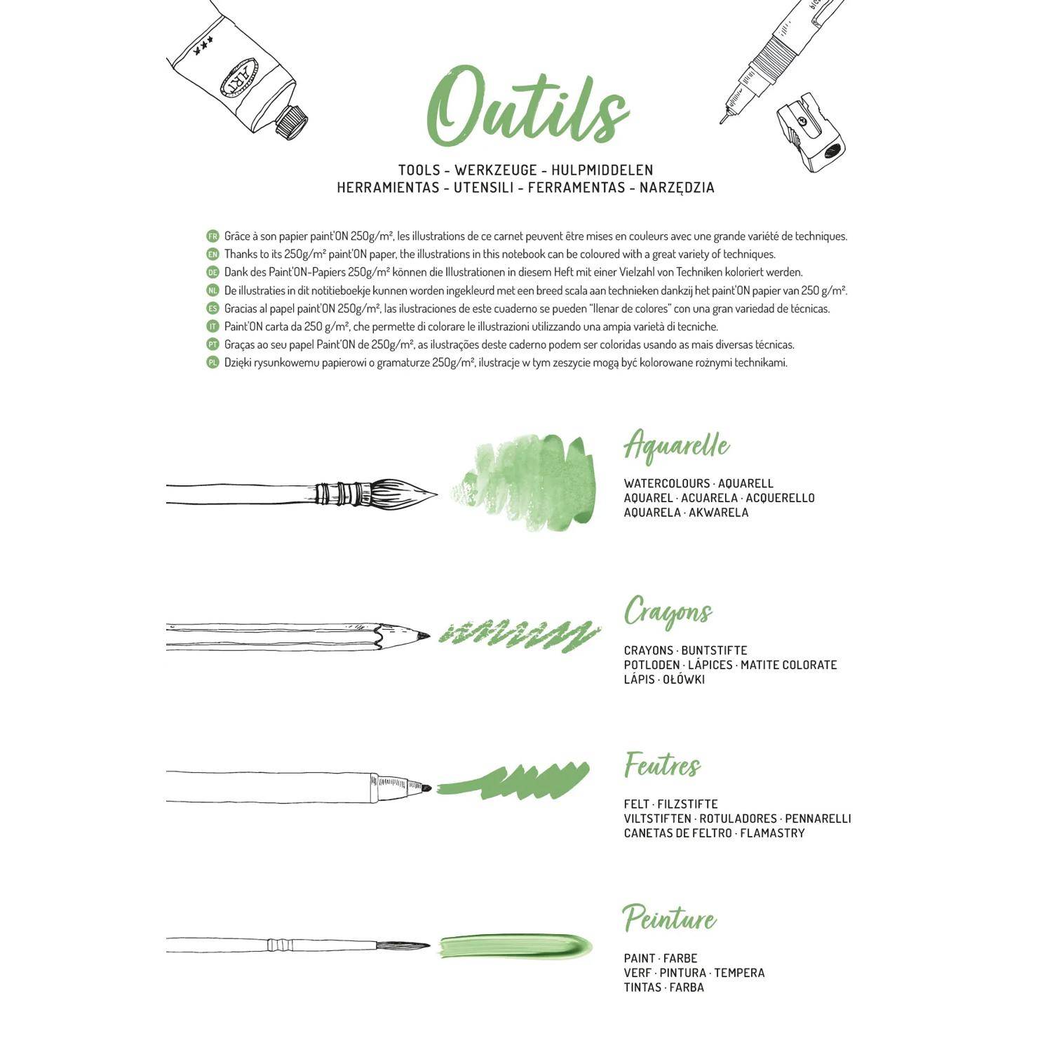 Clairefontaine 5x ODELIA, Ausmalblock 20 Bl A4 250g, Spiralbindung Gärten 95743C