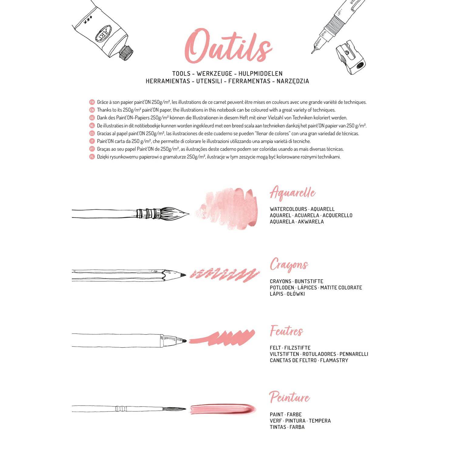 Clairefontaine 5x ODELIA, Ausmalblock 20 Bl A4 250g, Spiralbindung Frauen 95741C