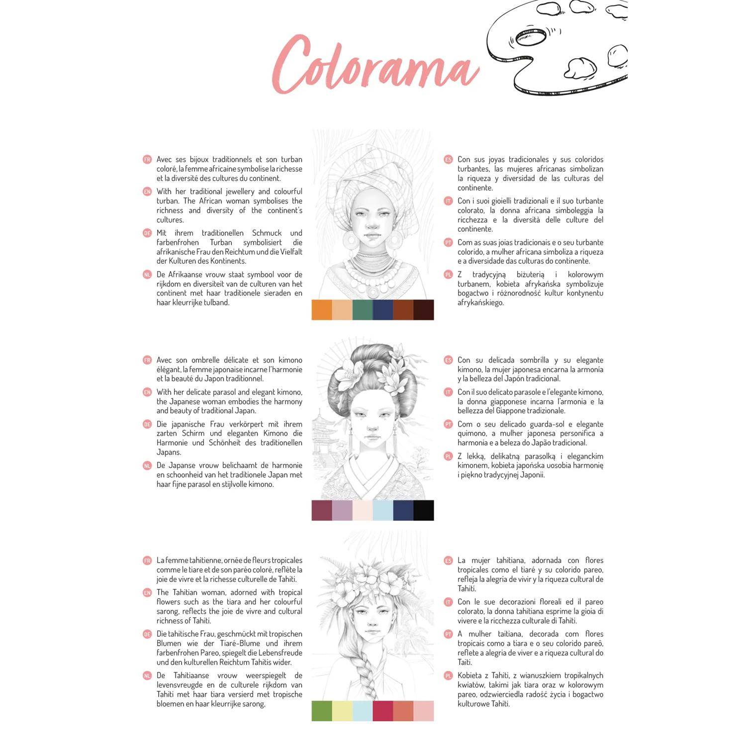 Clairefontaine 5x ODELIA, Ausmalblock 20 Bl A4 250g, Spiralbindung Frauen 95741C