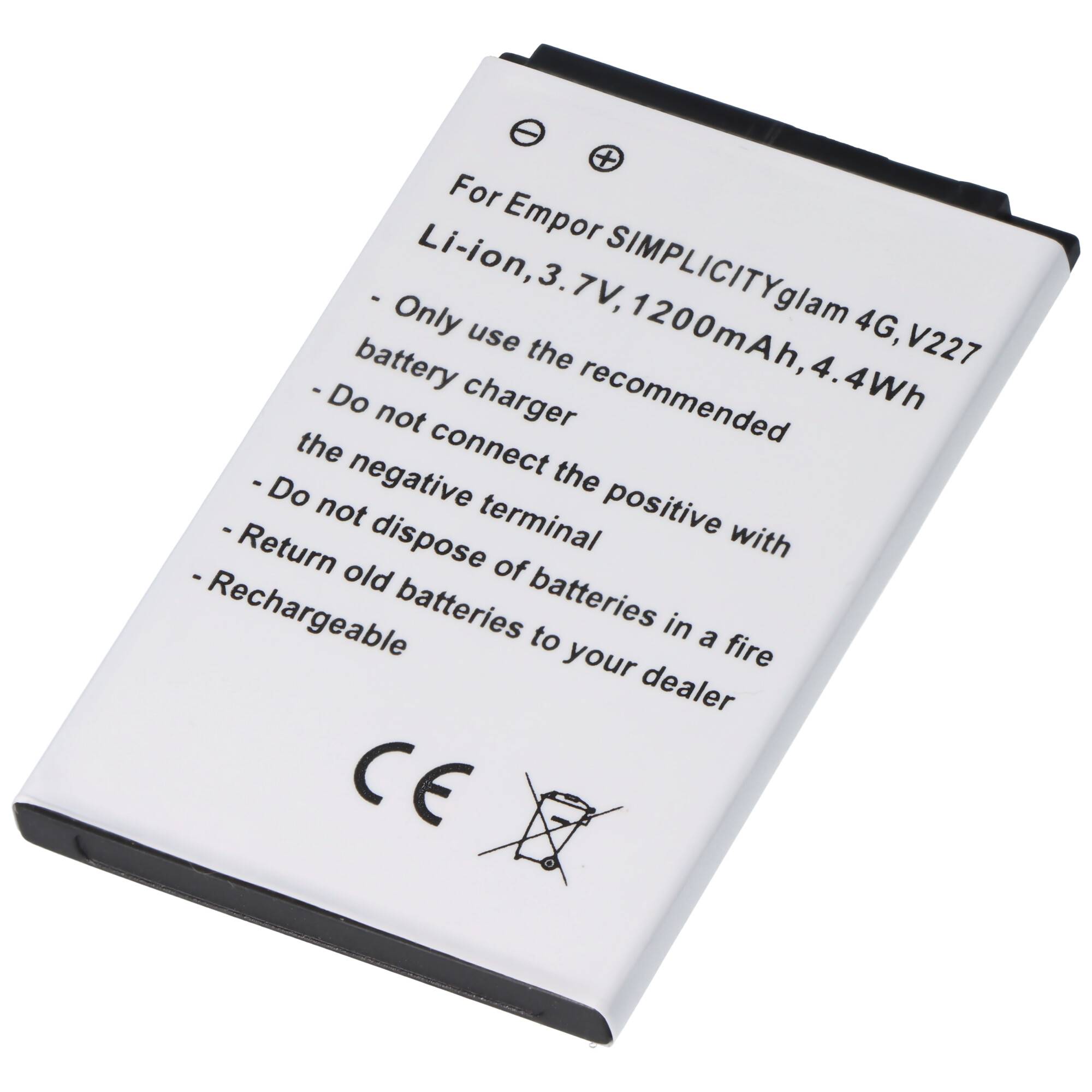 Akku passend für Emporia SIMPLICITYglam 4G V227 Li-ion 3,7V 1200mAh 4,4Wh, 54x42x5mm