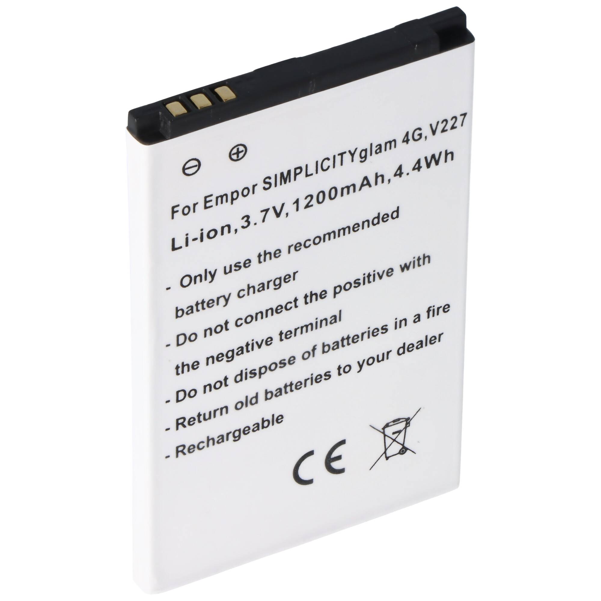 Akku passend für Emporia SIMPLICITYglam 4G V227 Li-ion 3,7V 1200mAh 4,4Wh, 54x42x5mm