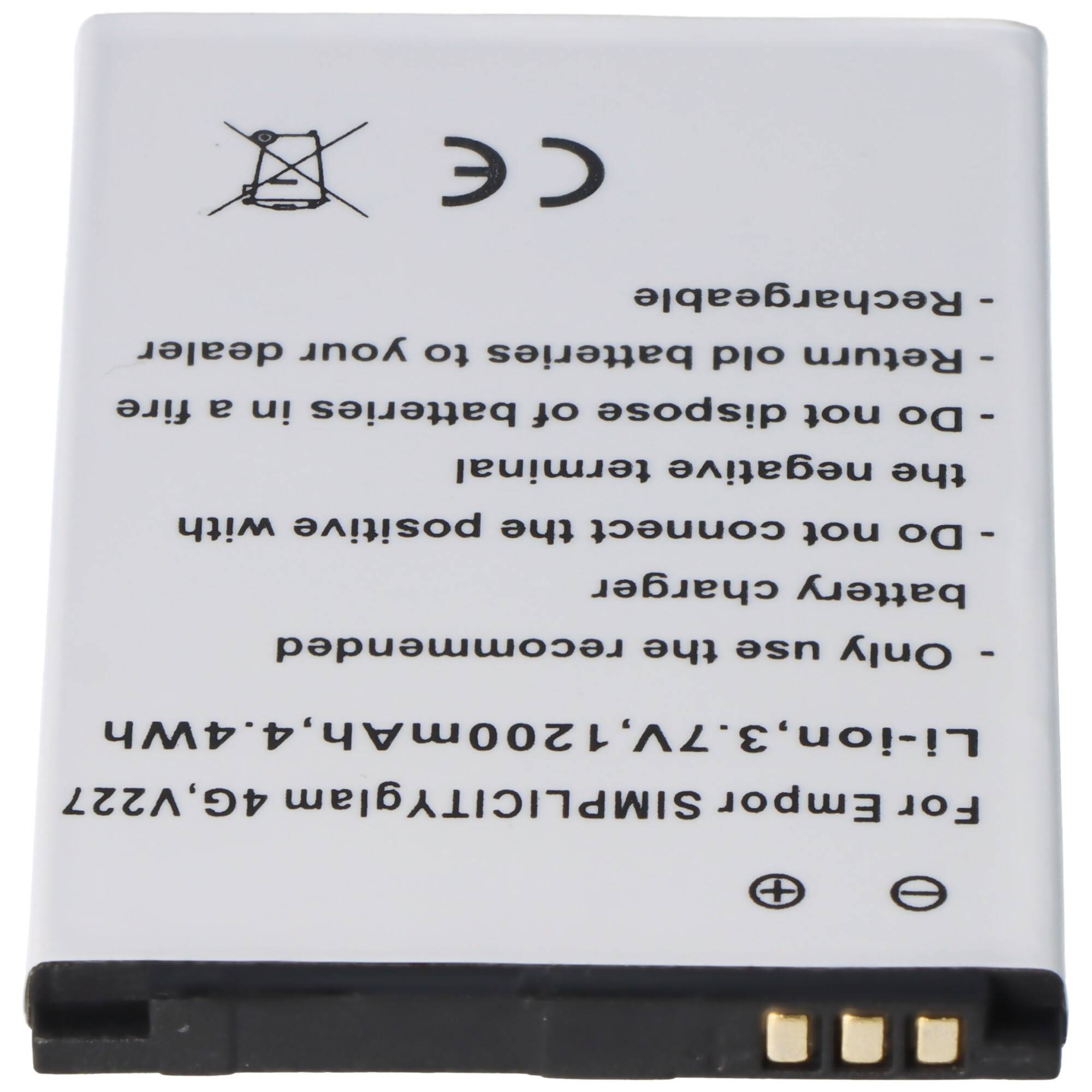 Akku passend für Emporia SIMPLICITYglam 4G V227 Li-ion 3,7V 1200mAh 4,4Wh, 54x42x5mm