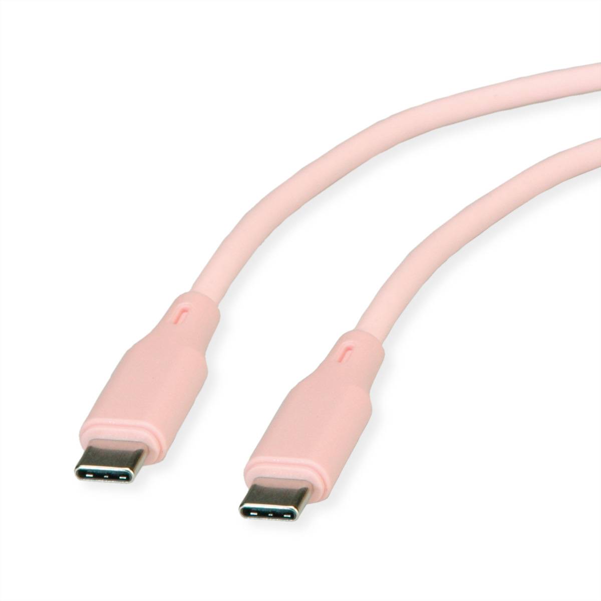 ROLINE USB 2.0 Kabel, Typ C-C, ST/ST, Silikon, 60W, pink, 1 m Kabel USB & Lightning