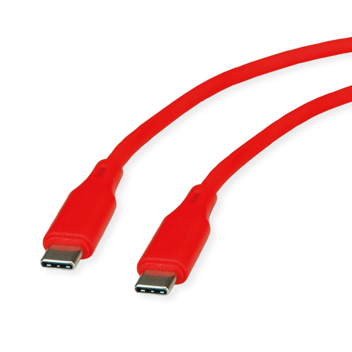 ROLINE USB 2.0 Kabel, Typ C-C, ST/ST, Silikon, 60W, rot, 1 m Kabel USB & Lightning
