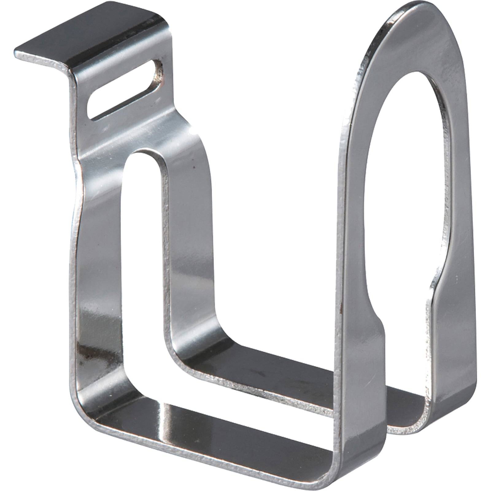 Metallhalterung mit U-förmigem Design, die einen rechteckigen Ansatz mit einem Schlitz aufweist und üblicherweise zum Befestigen oder Sichern von Objekten verwendet wird.