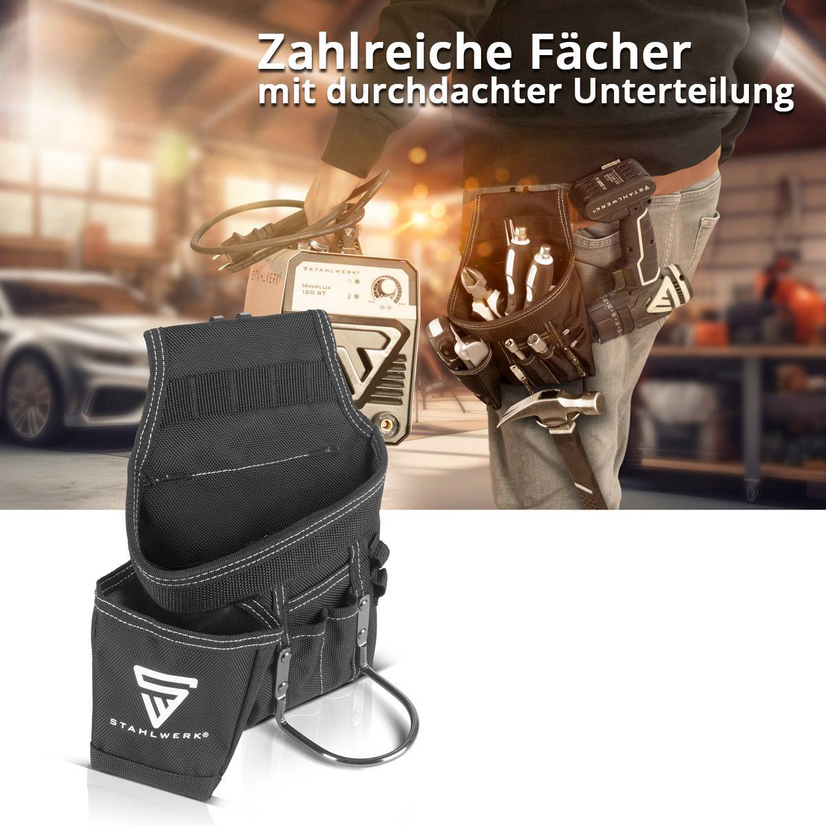 STAHLWERK Werkzeuggürtel Werkzeug Gürteltasche Handwerkergürtel aus Polyester