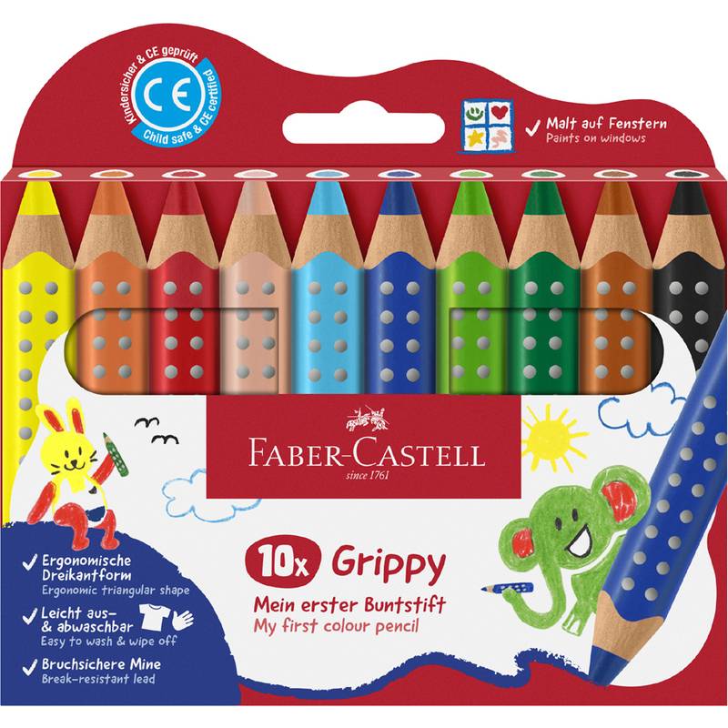 FABER-CASTELL Dreikant-Buntstift Grippy, 10er Kartonetui
