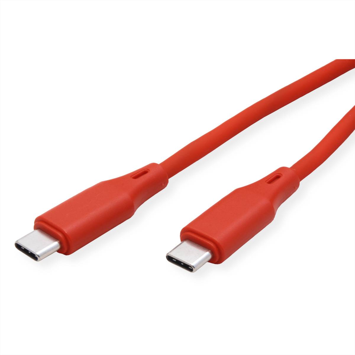 ROLINE USB 2.0 Kabel, Typ C-C, ST/ST, Silikon, 60W, rot, 1 m