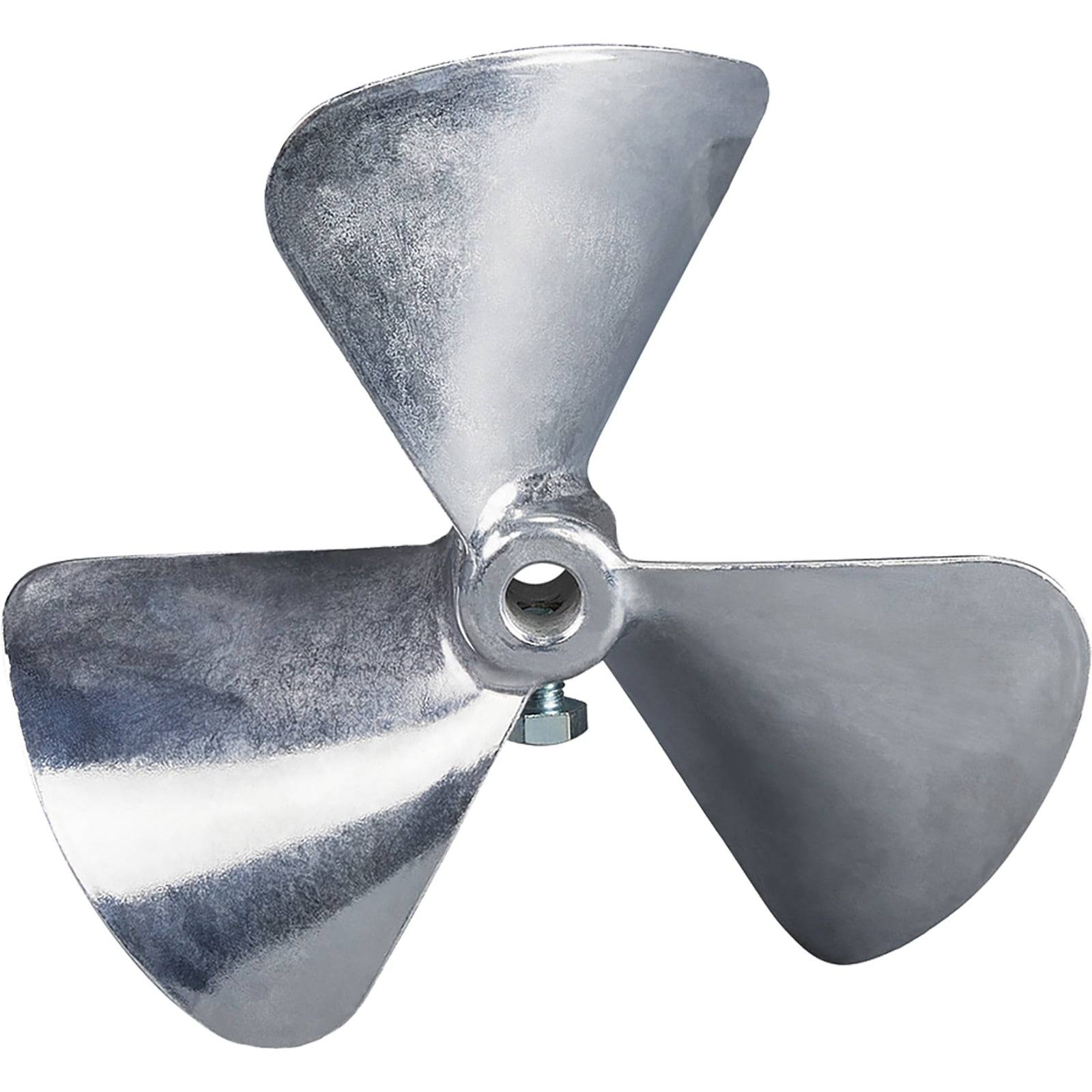 Eine Drei-Blatt-Metallschraube mit glatten, glänzenden Oberflächen, entwickelt für den Einsatz auf See.