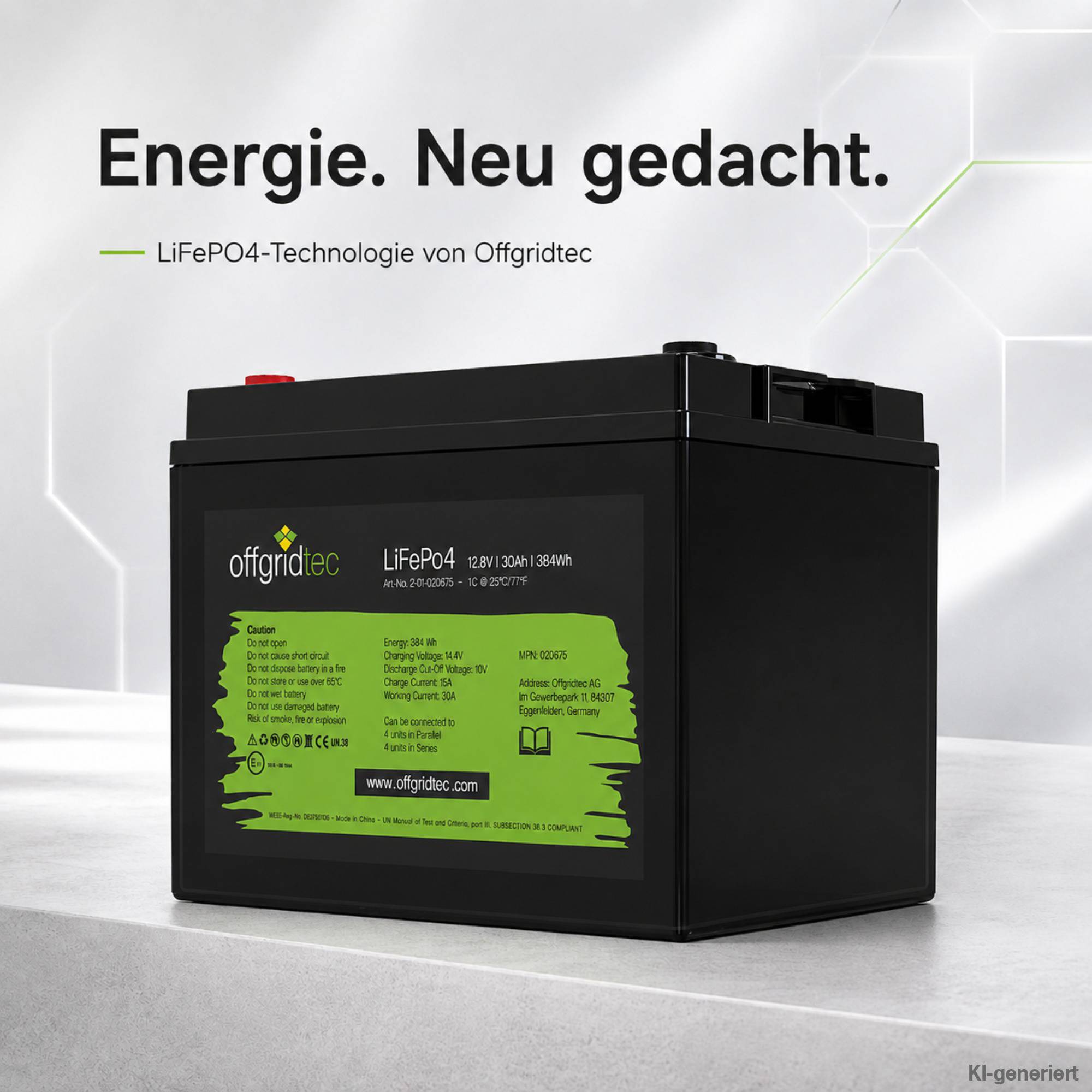 Offgridtec LiFePo4 Akku 12/30 12,8V 30Ah BMS integriert 384Wh