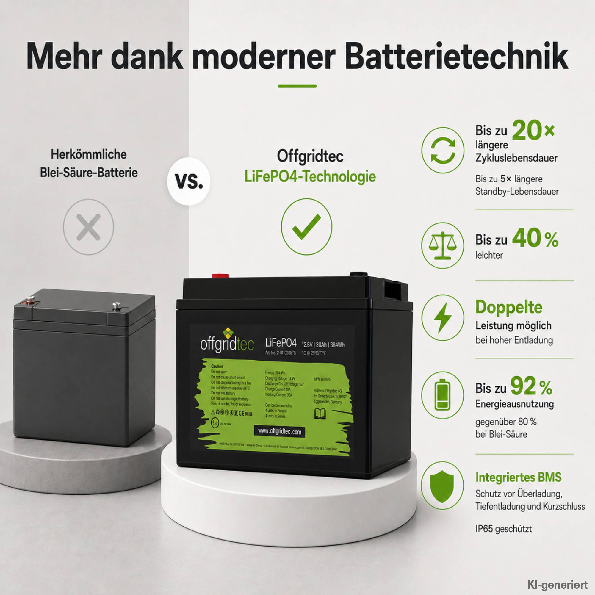 Offgridtec LiFePo4 Akku 12/30 12,8V 30Ah BMS integriert 384Wh