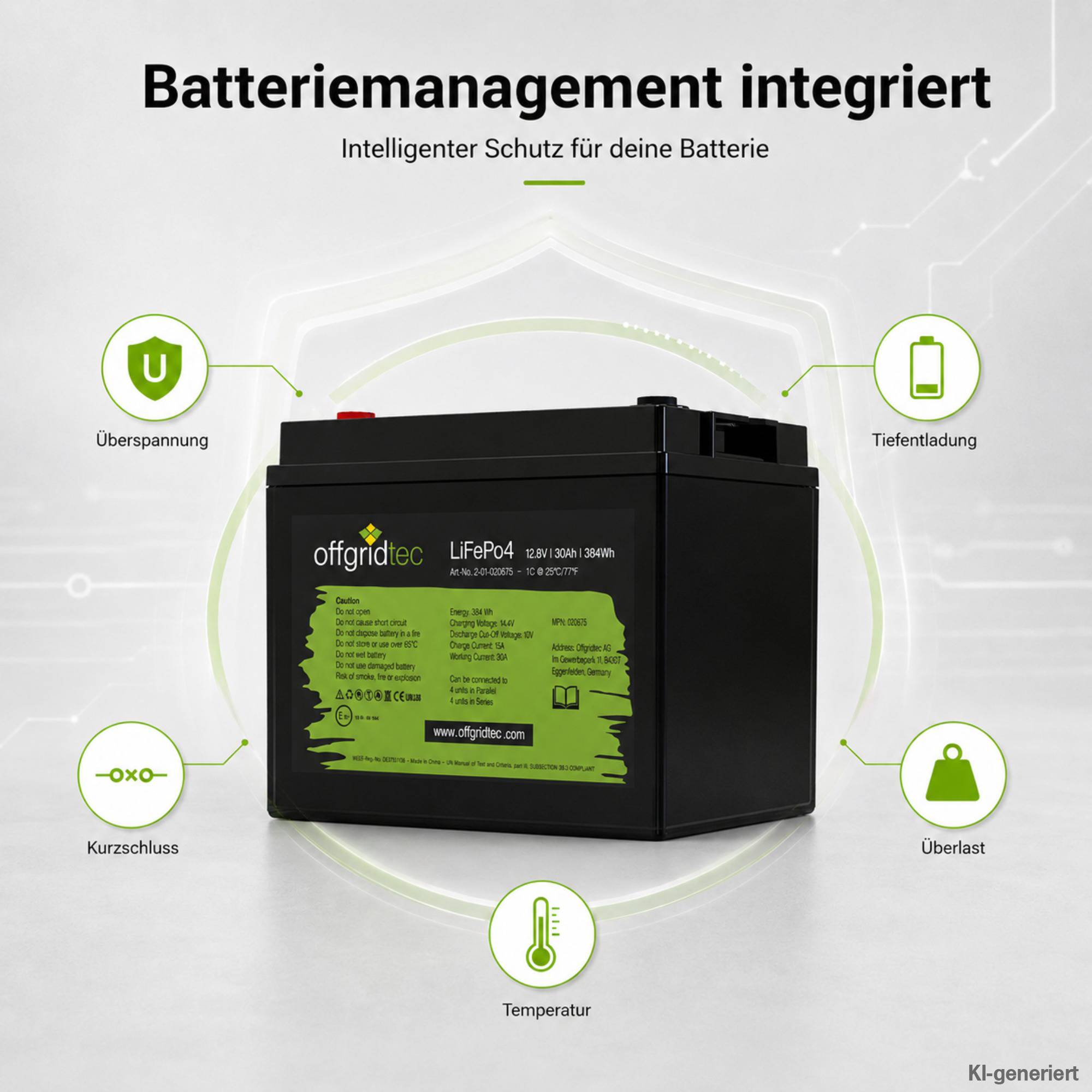 Offgridtec LiFePo4 Akku 12/30 12,8V 30Ah BMS integriert 384Wh
