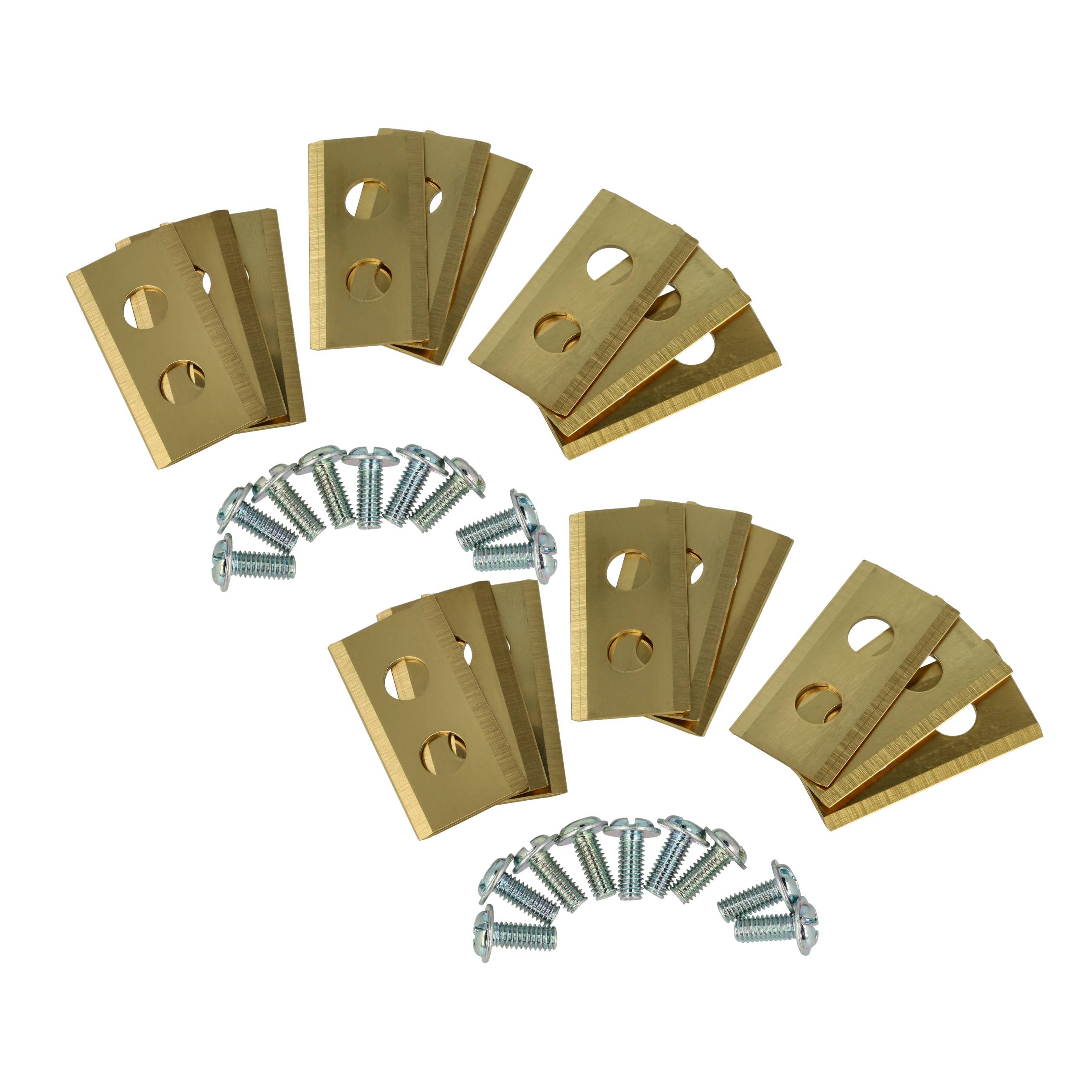 vhbw 18x Ersatz-Messer kompatibel mit Kress Mission KR236E, Nano KR100, Nano KR101E Rasenmäher - Ersatzklinge Gold, Stahl (Titanbeschichtung)