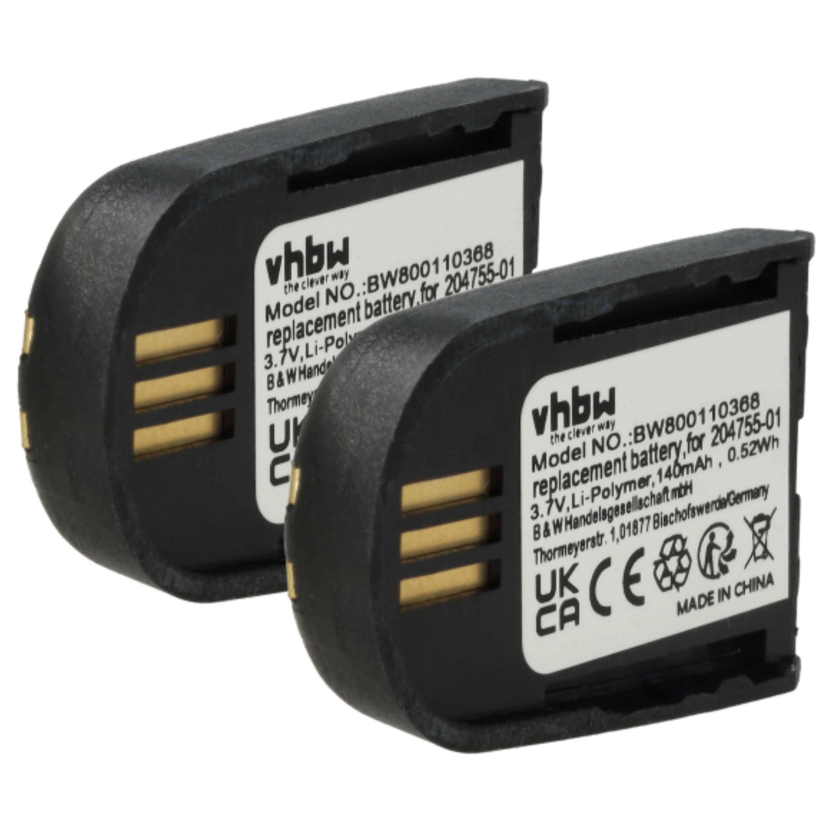 Zwei schwarze Ersatzbatterien mit der Bezeichnung „B-W Handycam