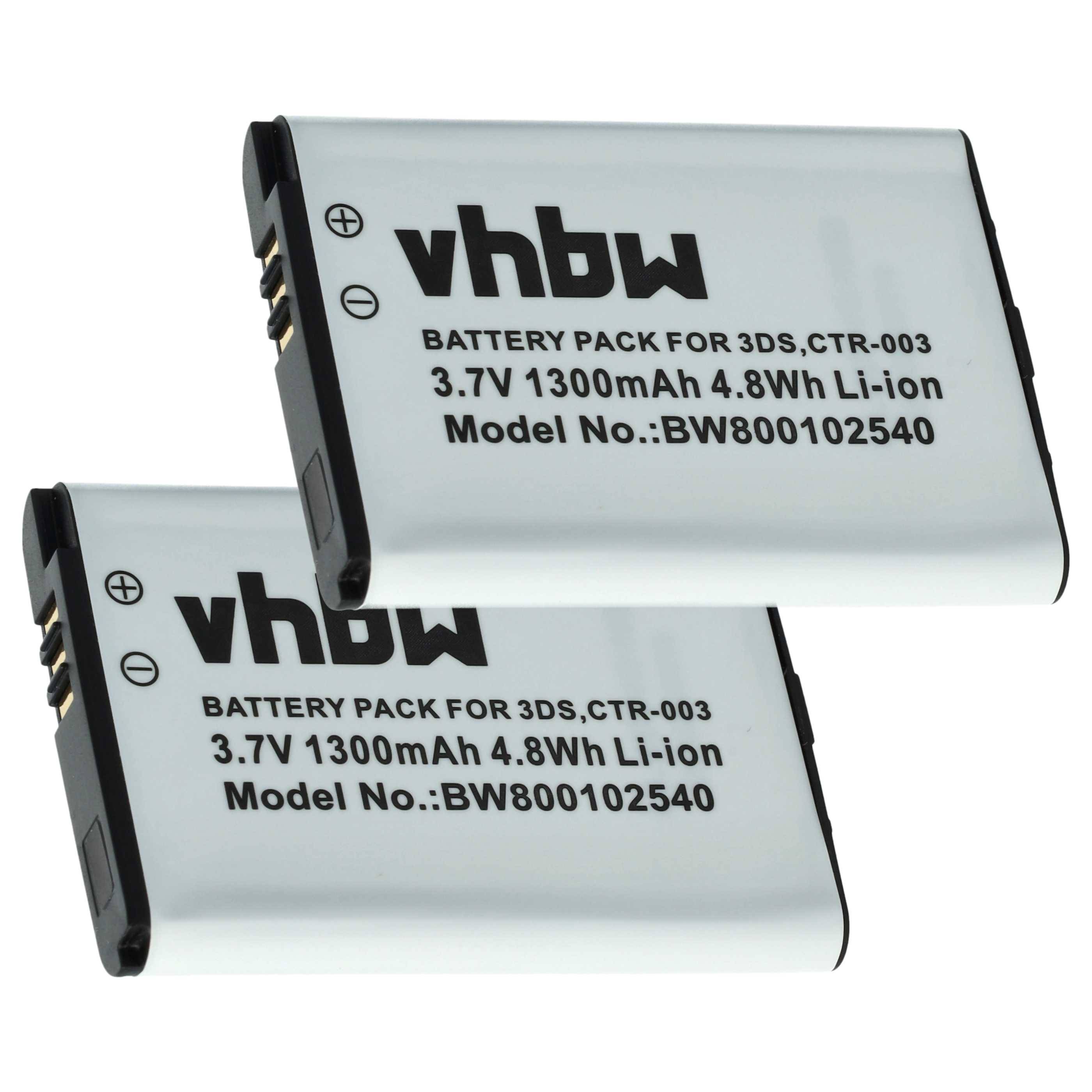 vhbw 2x Akku Ersatz für Nintendo CTR-003, C/CTR-A-AB für Spielekonsole (1300 mAh, 3,7 V, Li-Ion)