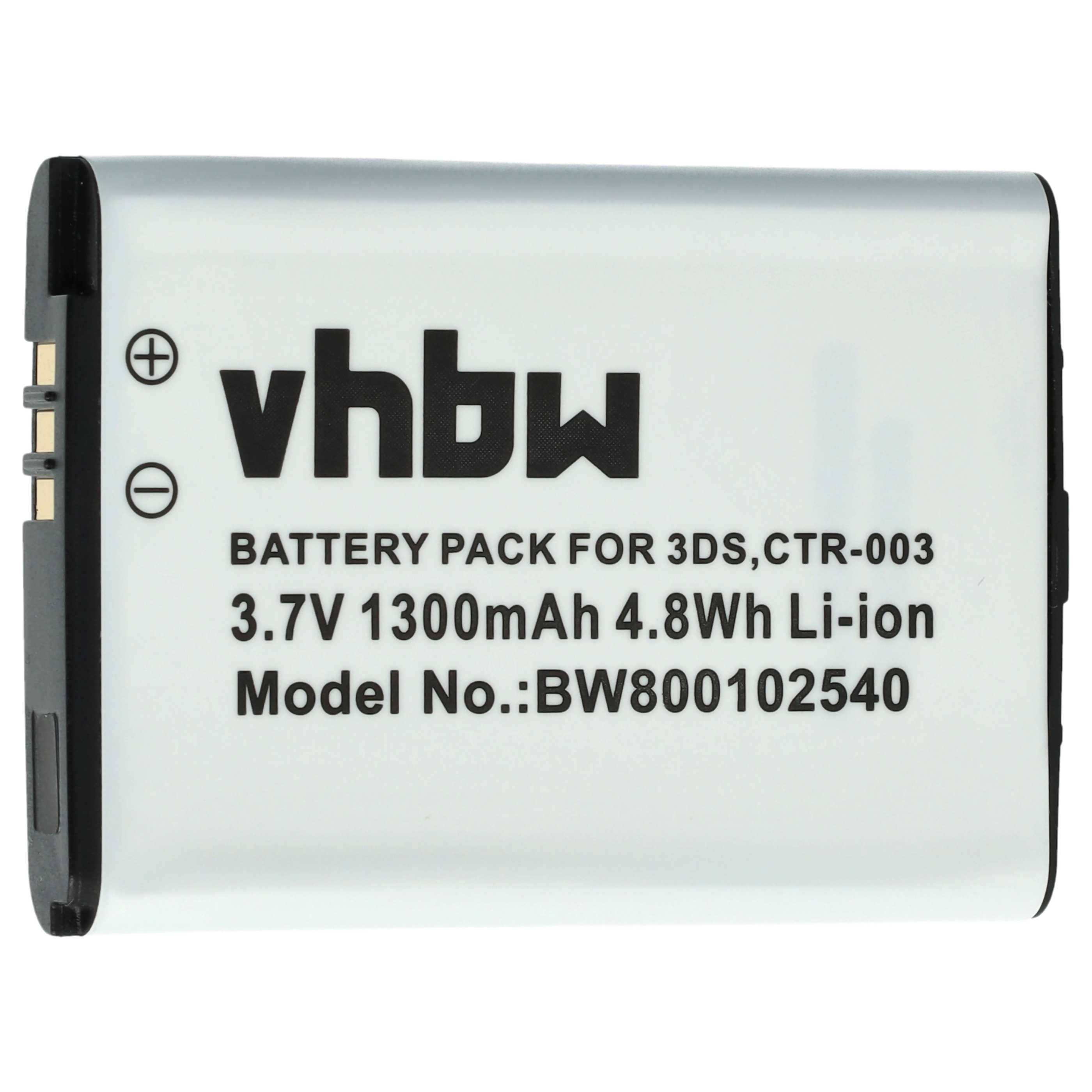 vhbw 2x Akku kompatibel mit Nintendo 2DS, 3DS (CTR-001), 3DS (MIN-CTR-001), New 2DS Spielekonsole (1300 mAh, 3,7 V, Li-Ion)