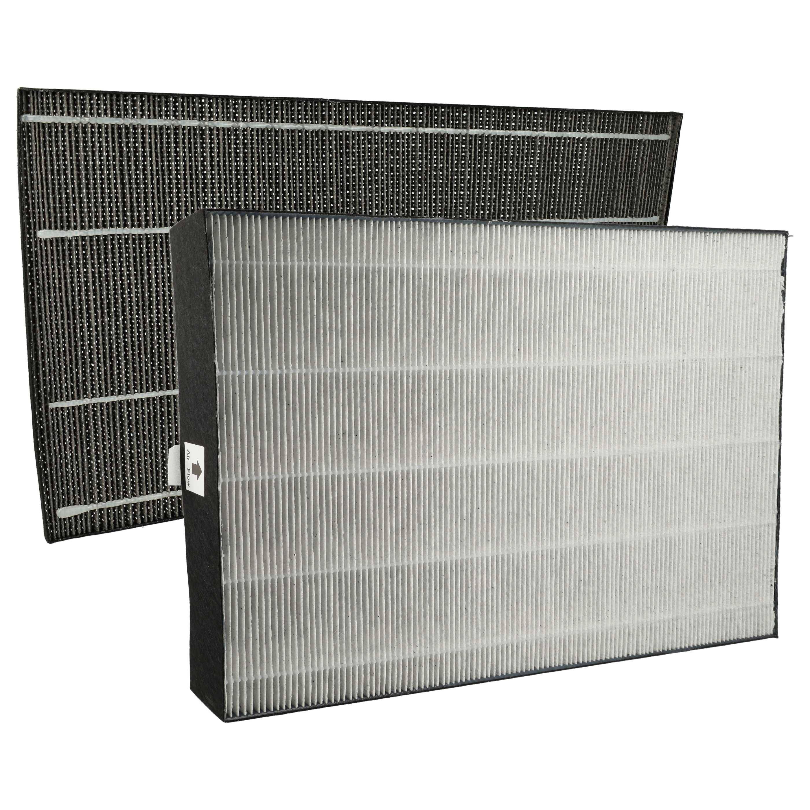 HEPA-Luftfilter mit Faltendesign, bestehend aus einer dunklen rechteckigen Box zum Einfangen von Partikeln und einem helleren Filter zur Verbesserung der Luftqualität.