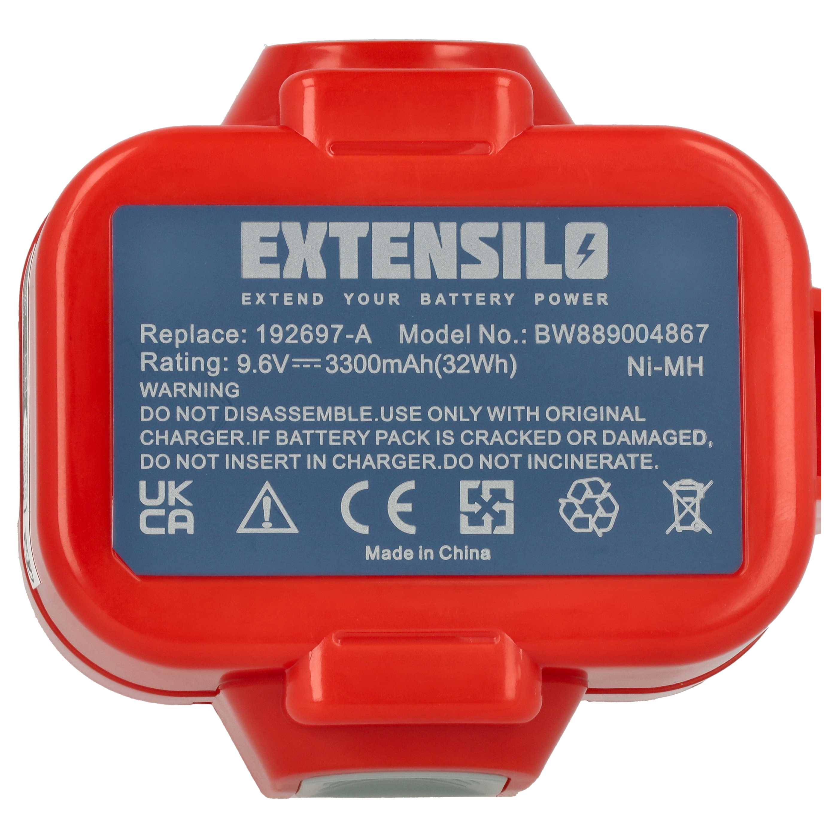 EXTENSILO Akku Ersatz für Makita 9133, 9122, 9135, 9134, 193977-7, 193156-7, 638344-4-2, 9120 für Werkzeug (3300 mAh, NiMH, 9,6 V)