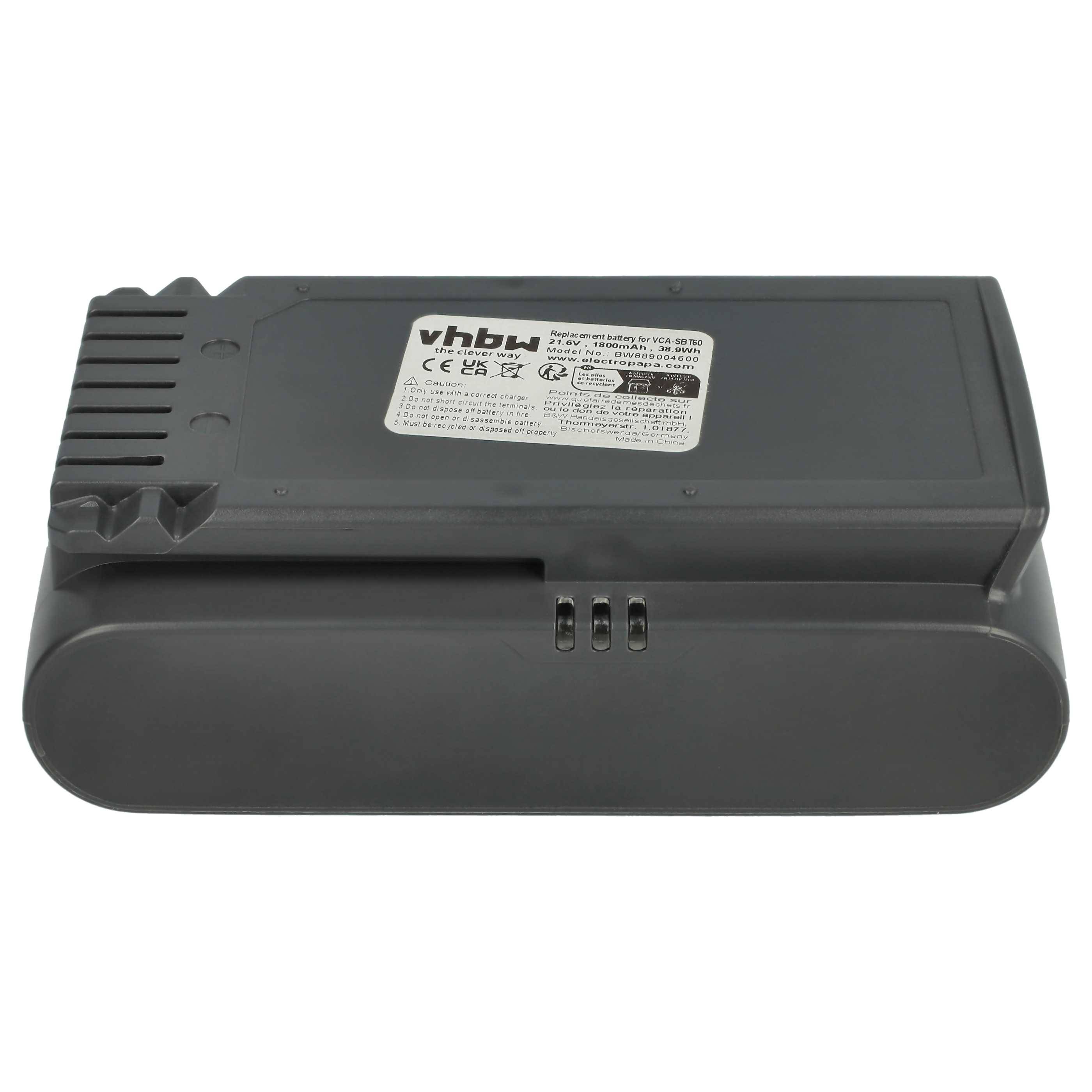 vhbw Akku kompatibel mit Samsung Jet 65, Jet 60 Turbo, VS15A6031R4, Powerstick VS6000, Jet 60 Staubsauger Schwarz (1800 mAh, 21,6 V, Li-Ion)