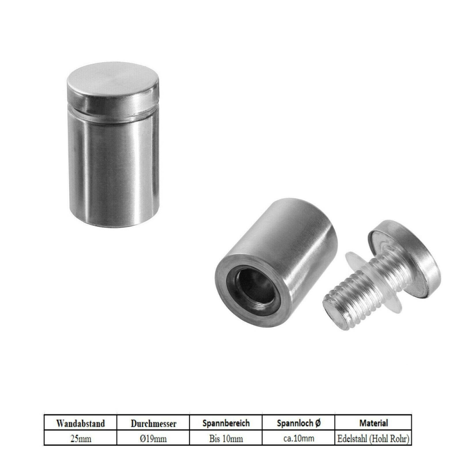Ø19mm Edelstahl Abstandshalter Befestigung Wandabstand Halter Spiegelhalter 25mm