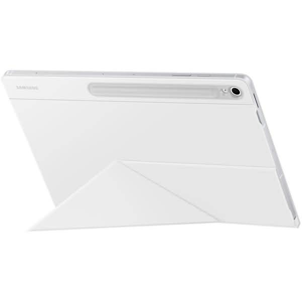 Weiße Tablette in einer Schutzhülle mit Ständer, in schräger Ansicht mit sichtbarer Rückkamera.